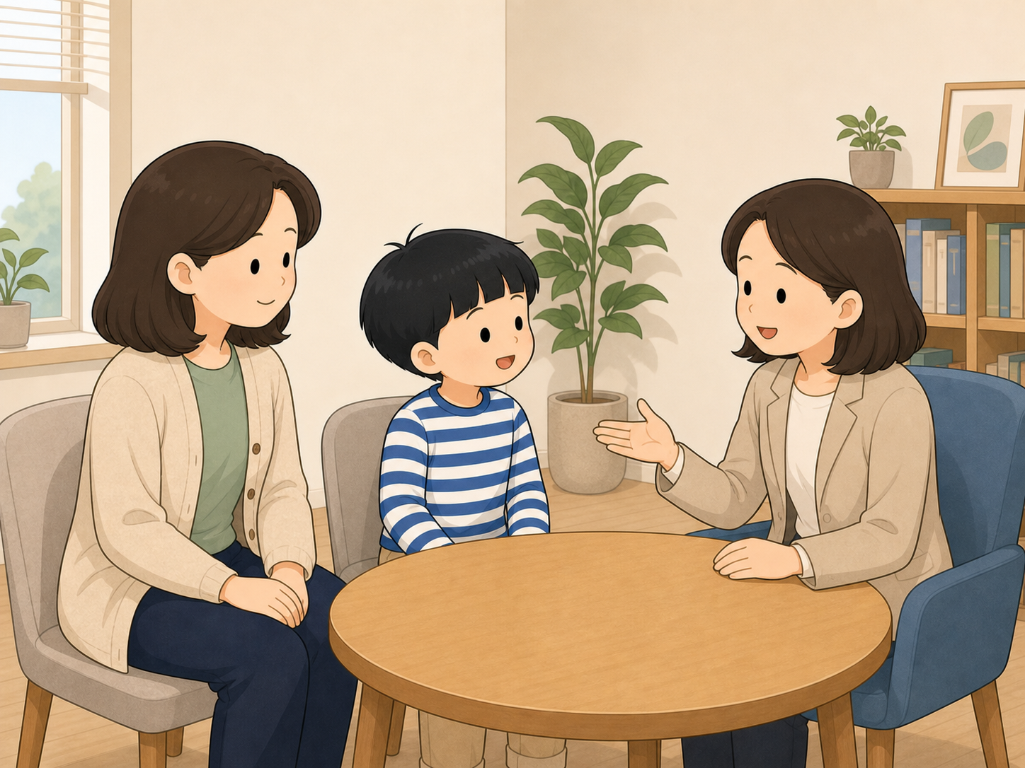상담실에서 대화가 어디에서 끊기는지 함께 살펴보는 장면